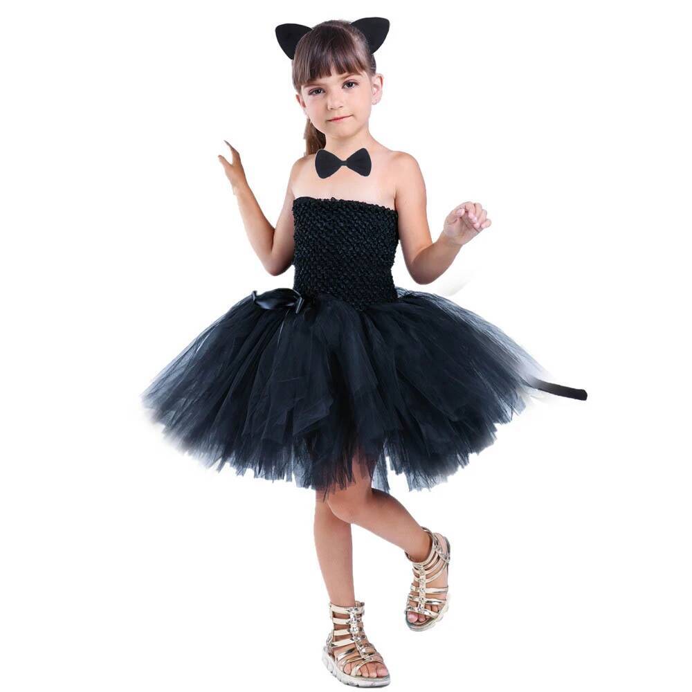 Baby Clothing Girls - Милое черное платье-пачка с кошачьим принтом